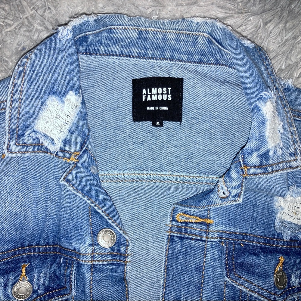 LISTING WILL BE REMOVED 4/23 Almost Famous Blue Distressed Ripped Denim Jacket - Picture 2 of 8